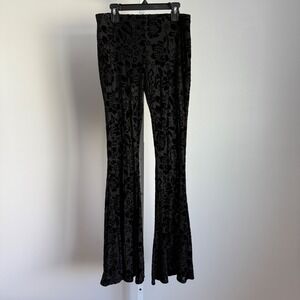 Rush Black Velvet Burnout sz S Witchy Goth Floral Bell Bottom‎ Pants Flowy Boho
